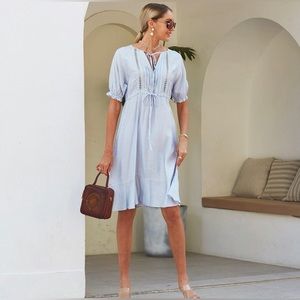 Anna Kaci | Crochet Detail Puff Sleeve Dress